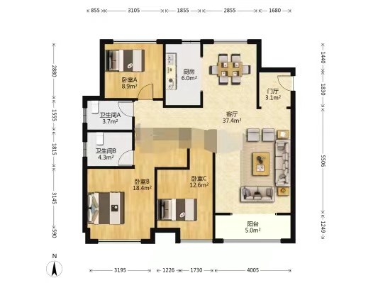 佳兆业金域天下二期 3室2厅2卫 55.0万 佳兆业金域天下二期 3室2厅2卫 55.0万室内图