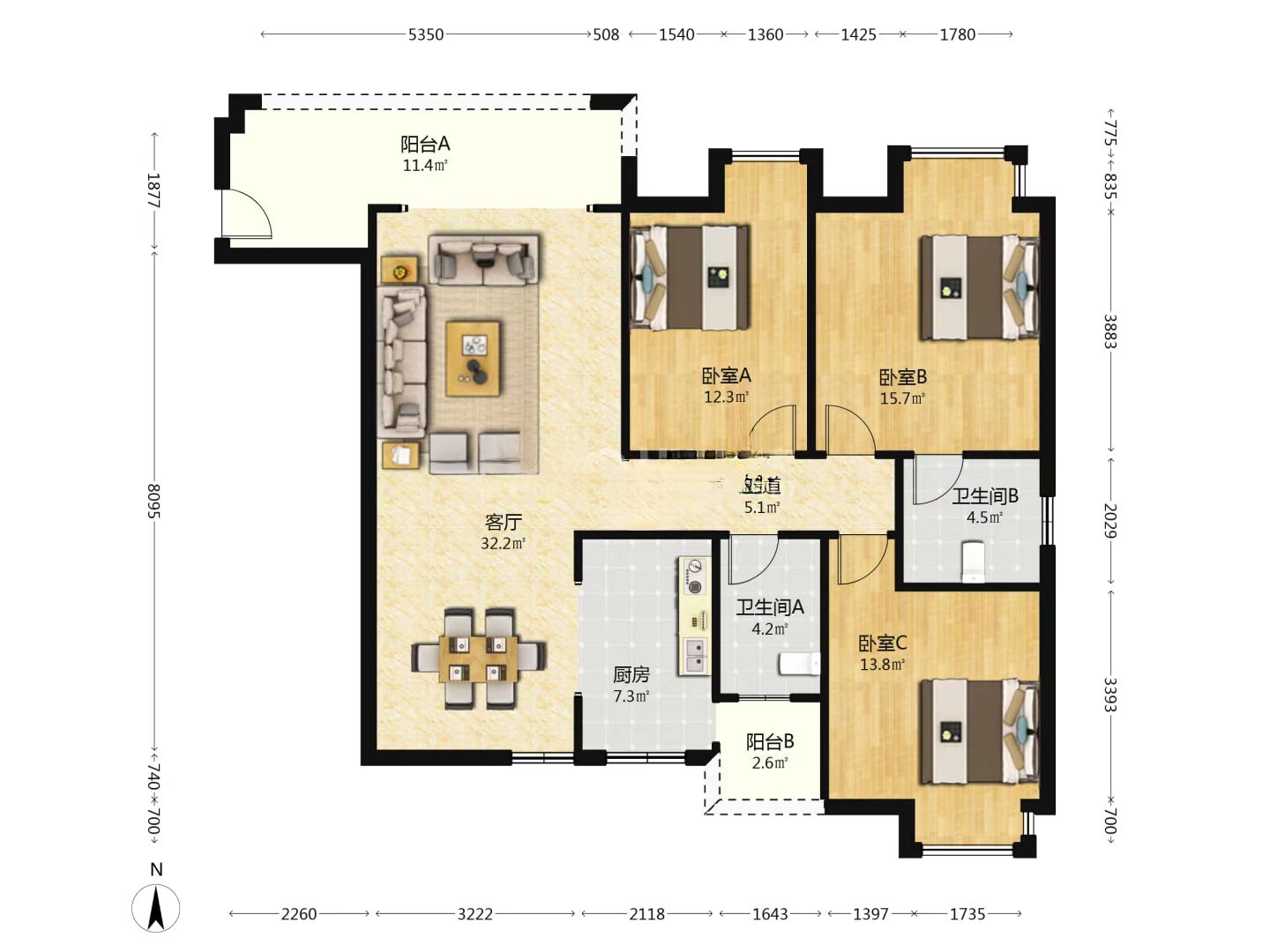 山水洲城华晨第一城 3室2厅2卫 56.8万 山水洲城华晨第一城 3室2厅2卫 56.8万室内图