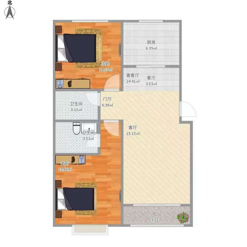 马良小区  2室2厅1卫   1100.00元/月室内图1