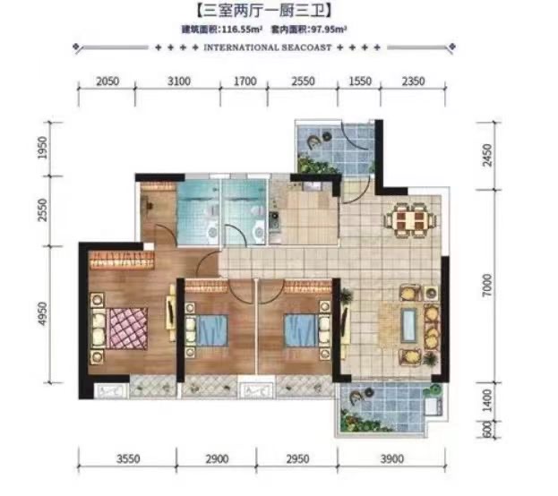 滨江海岸三期  3室2厅2卫   210.00万室内图