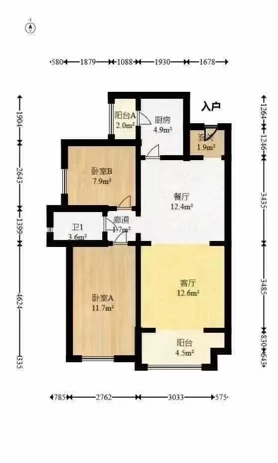 枫华府第  3室2厅2卫   1900.00元/月户型图