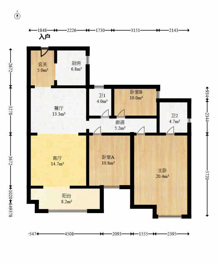 建投象山国际  3室2厅2卫   2700.00元/月户型图