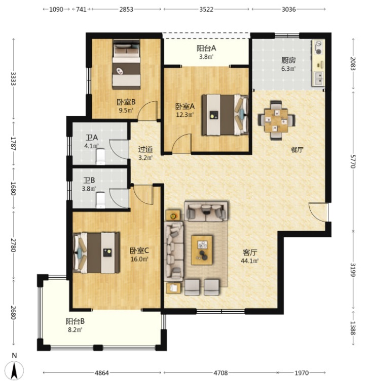 天鹅湖1号 3室2厅2卫 53.9万 天鹅湖1号 3室2厅2卫 53.9万室内图