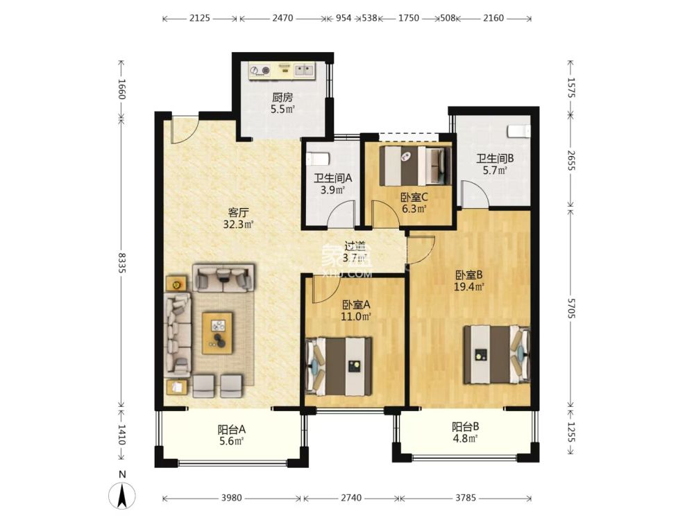 佳兆业金域天下二期 3室2厅2卫 67.0万 佳兆业金域天下二期 3室2厅2卫 67.0万室内图