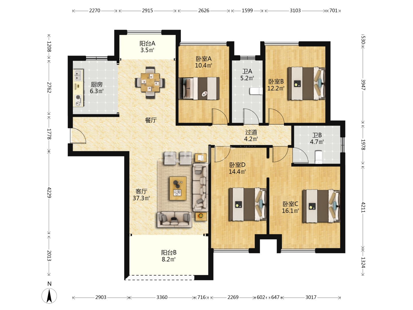 学府时代 4室2厅2卫 75.0万 学府时代 4室2厅2卫 75.0万室内图