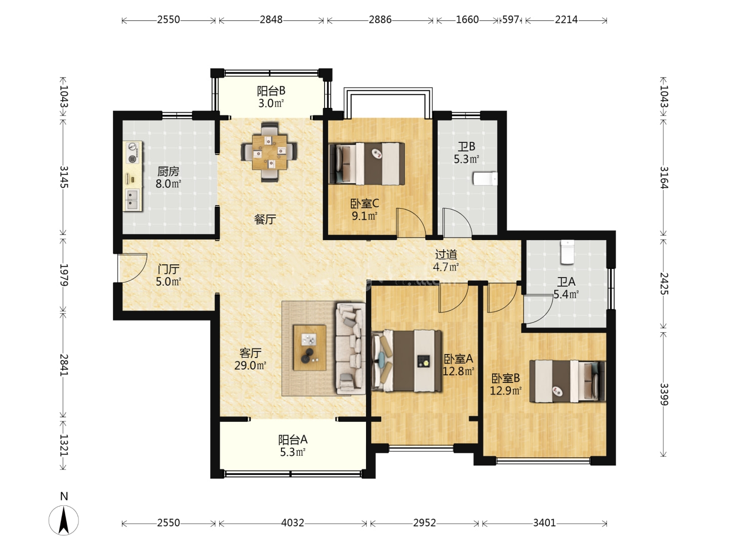 水木十里春风小区 3室2厅2卫 50.0万 水木十里春风小区 3室2厅2卫 50.0万室内图