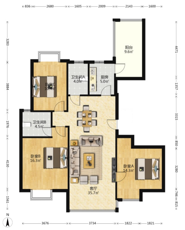 荷塘星城 3室2厅2卫 86.0万 荷塘星城 3室2厅2卫 86.0万室内图