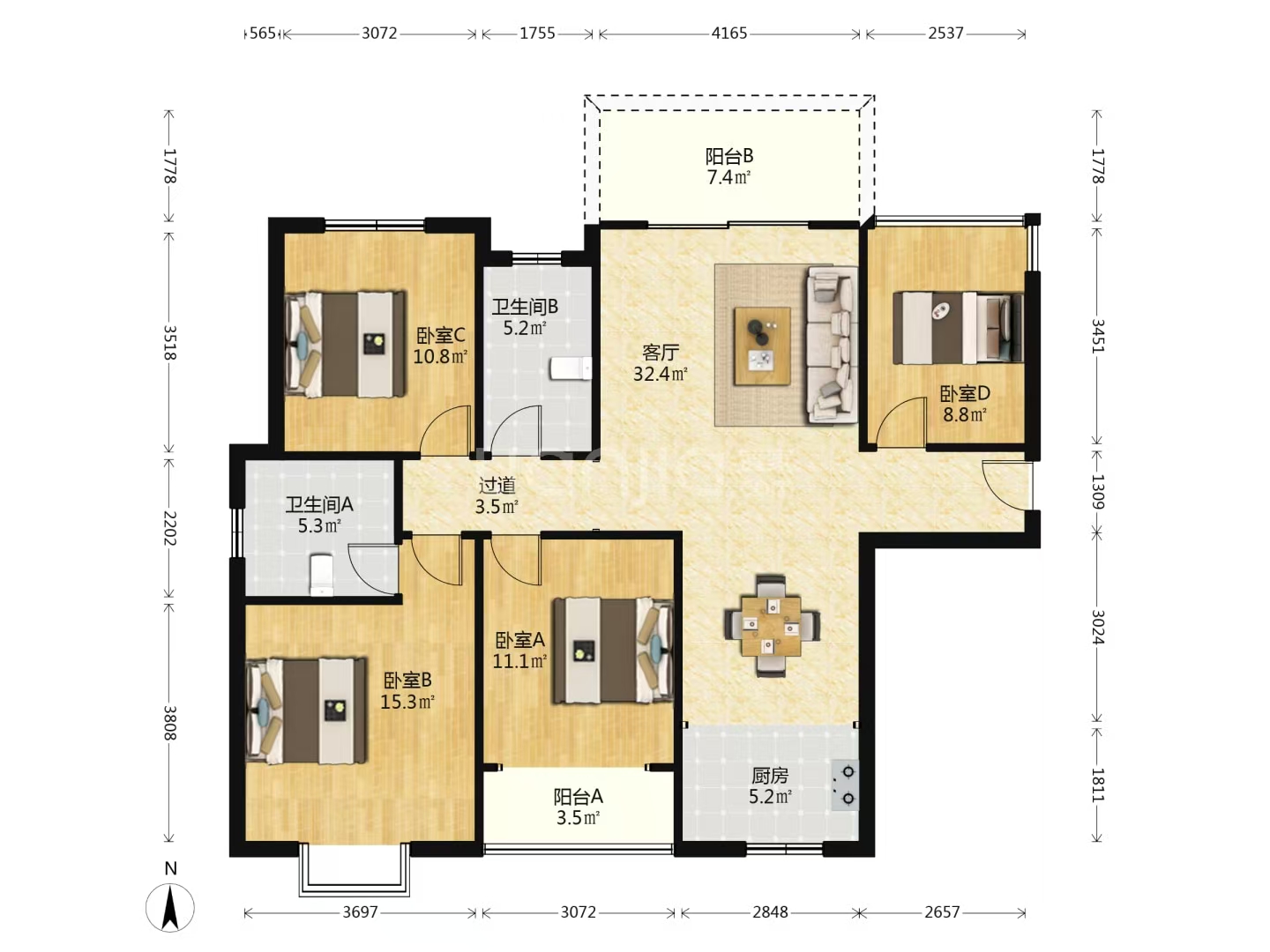 江湾名府 4室2厅2卫 35.0万 江湾名府 4室2厅2卫 35.0万室内图