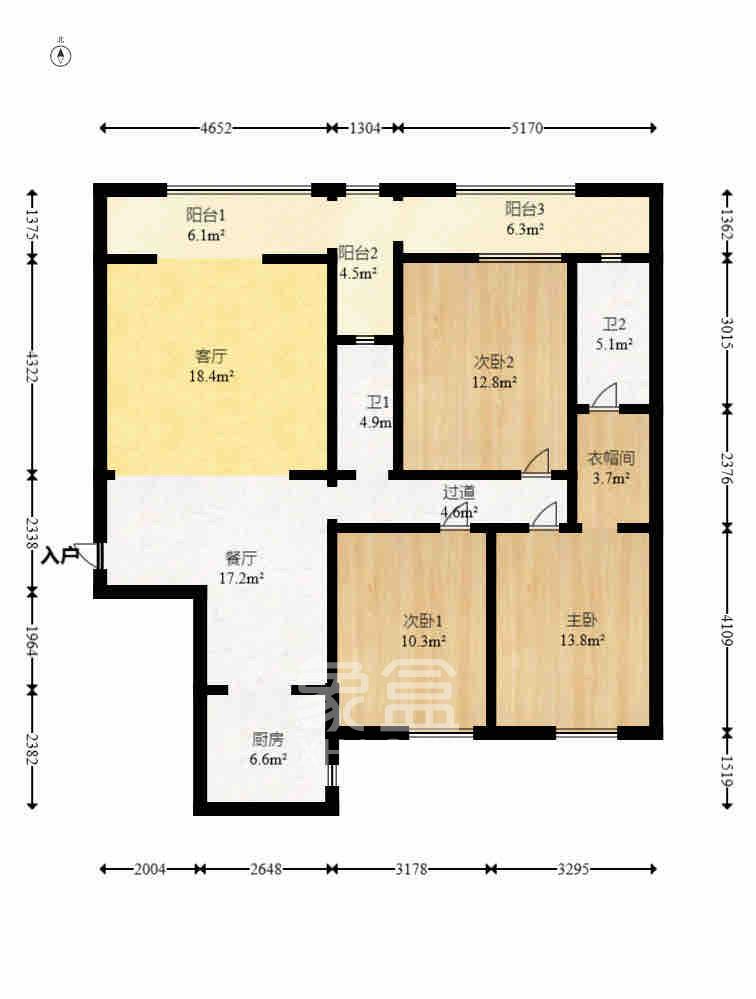 湘江北尚  3室2厅2卫   3500.00元/月室内图