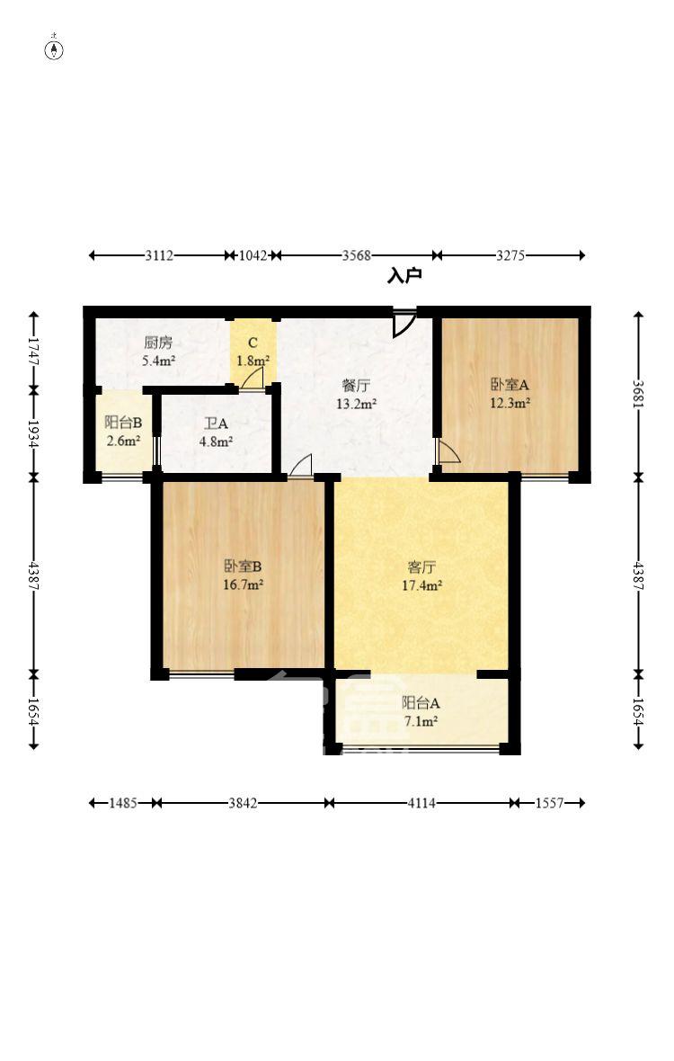 天赐良园  3室2厅1卫   2300.00元/月室内图