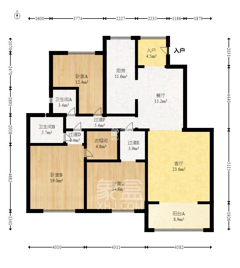 华银天际  3室2厅2卫   2600.00元/月室内图