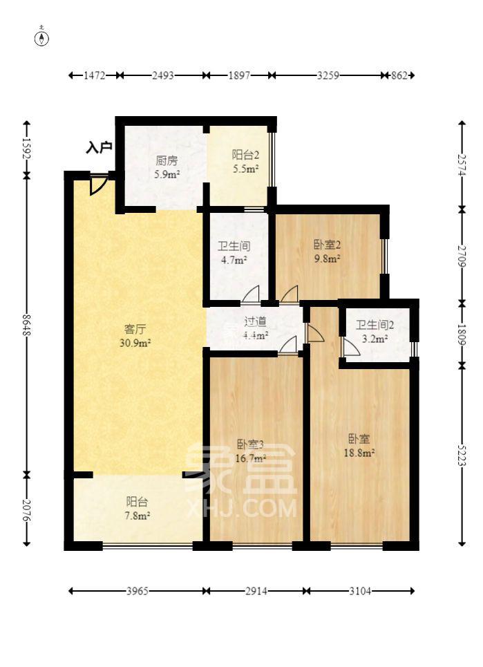万象府台  3室2厅1卫   3600.00元/月室内图