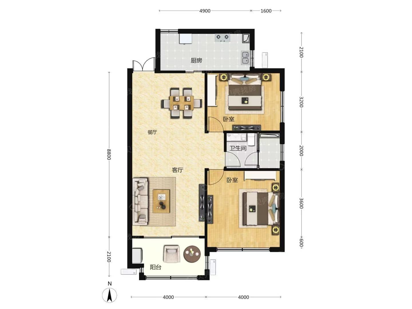海航豪庭南苑  2室1厅1卫    255.0万 海航豪庭南苑  2室1厅1卫    255.0万户型图