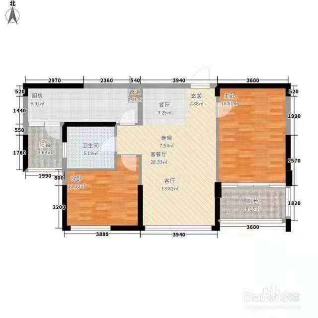 桥头家园二期（桥头家苑二期）  2室1厅1卫   1800.00元/月户型图