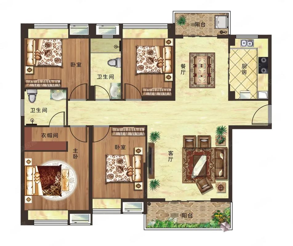 天门壹号  4室2厅2卫   128.00万户型图
