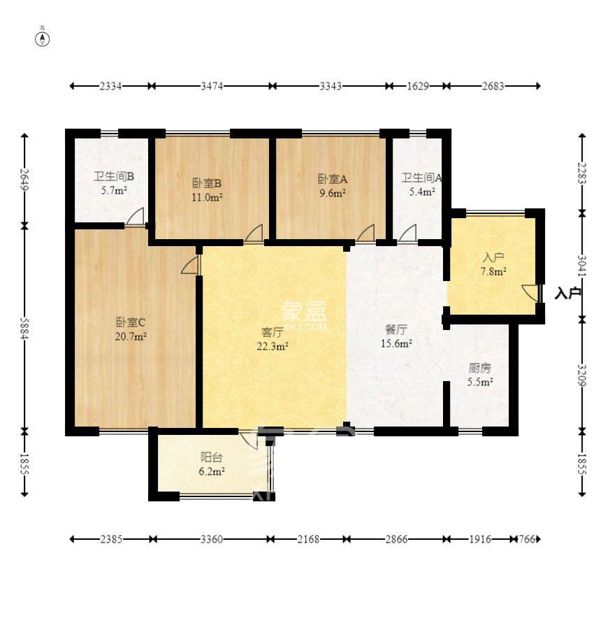 鸿运佳苑  3室2厅2卫   2600.00元/月室内图