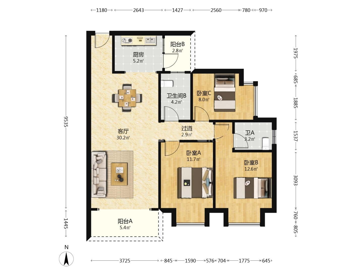 蓝海卧龙湾 3室2厅2卫 43.0万 蓝海卧龙湾 3室2厅2卫 43.0万室内图