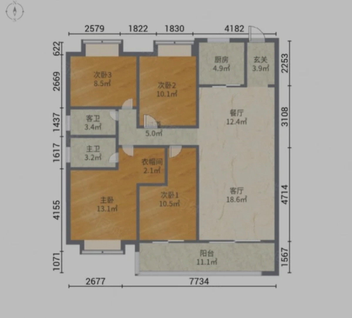 金水湾  4室2厅2卫   1800.00元/月户型图
