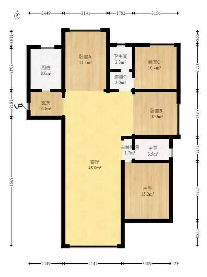 江山帝景雅典  1室2厅1卫   2000.00元/月户型图
