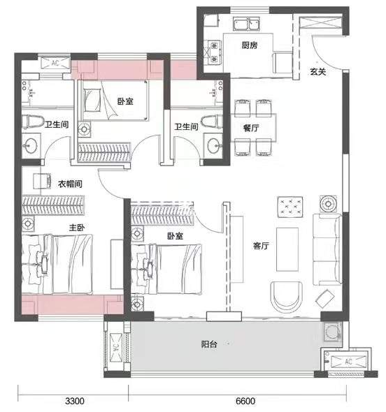 中海誉园  3室2厅2卫   66.80万
