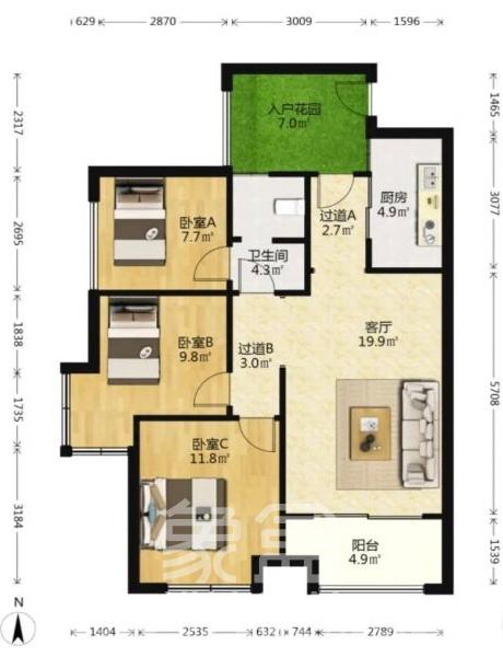 明发阅江悦府  3室2厅2卫   2400.00元/月