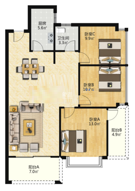 经世龙城  3室2厅2卫    52.8万