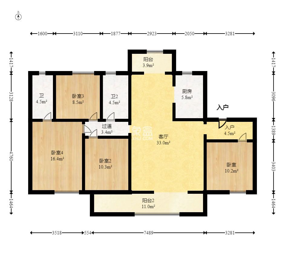 招商麓山府  4室2厅2卫   3800.00元/月户型图