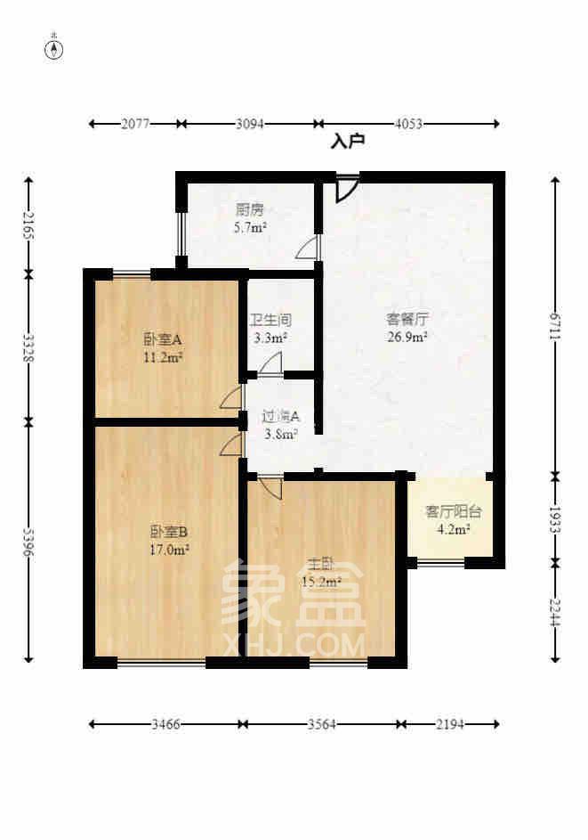 绿地中央广场  3室2厅2卫   3000.00元/月室内图1