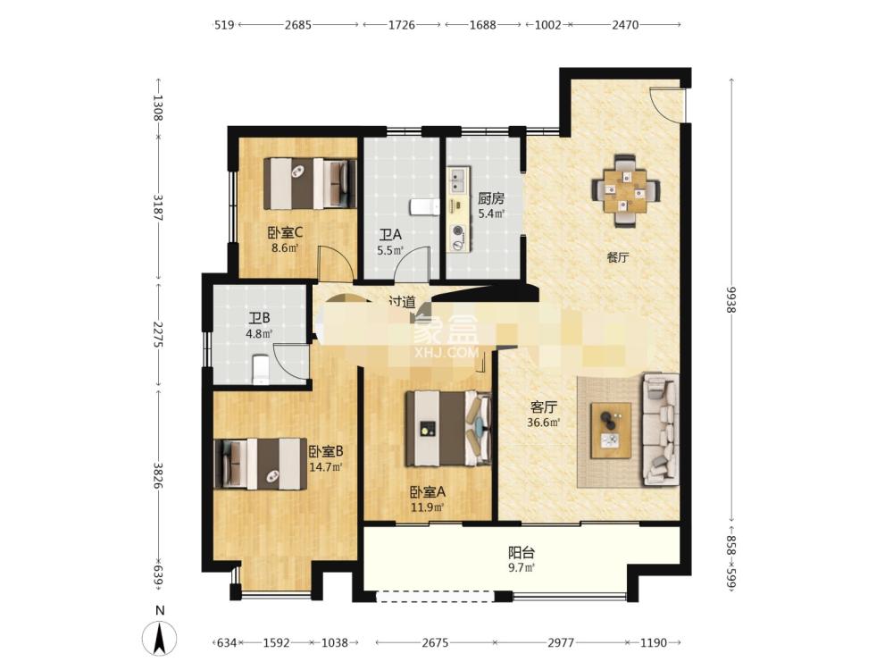 时代云龙城小区  3室2厅2卫   36.80万