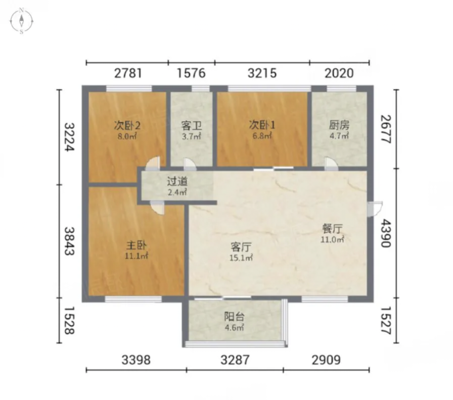 中国铁建国际城二期  3室2厅1卫   1800.00元/月户型图