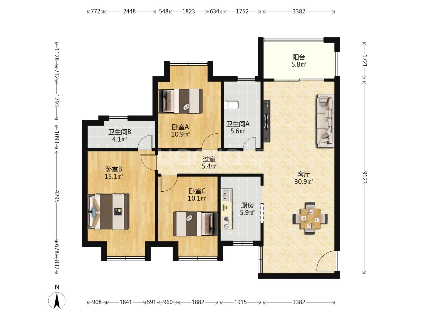 绿地东郡小区  3室2厅2卫    93.0万 绿地东郡小区  3室2厅2卫    93.0万客厅