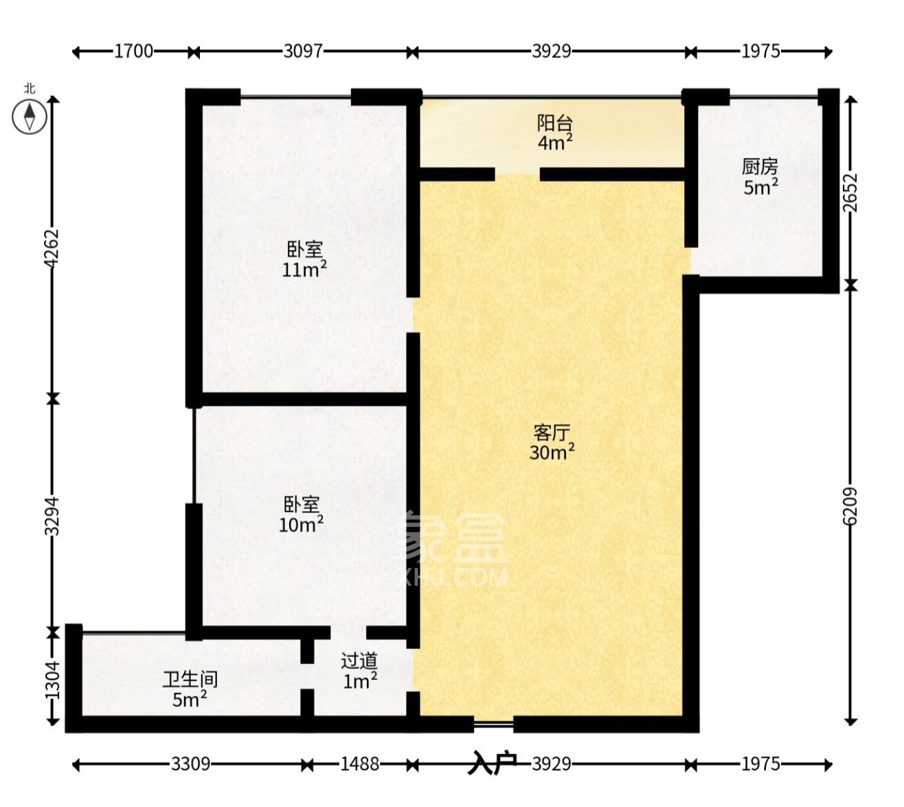 华菱新城地标  2室2厅1卫   1800.00元/月室内图1