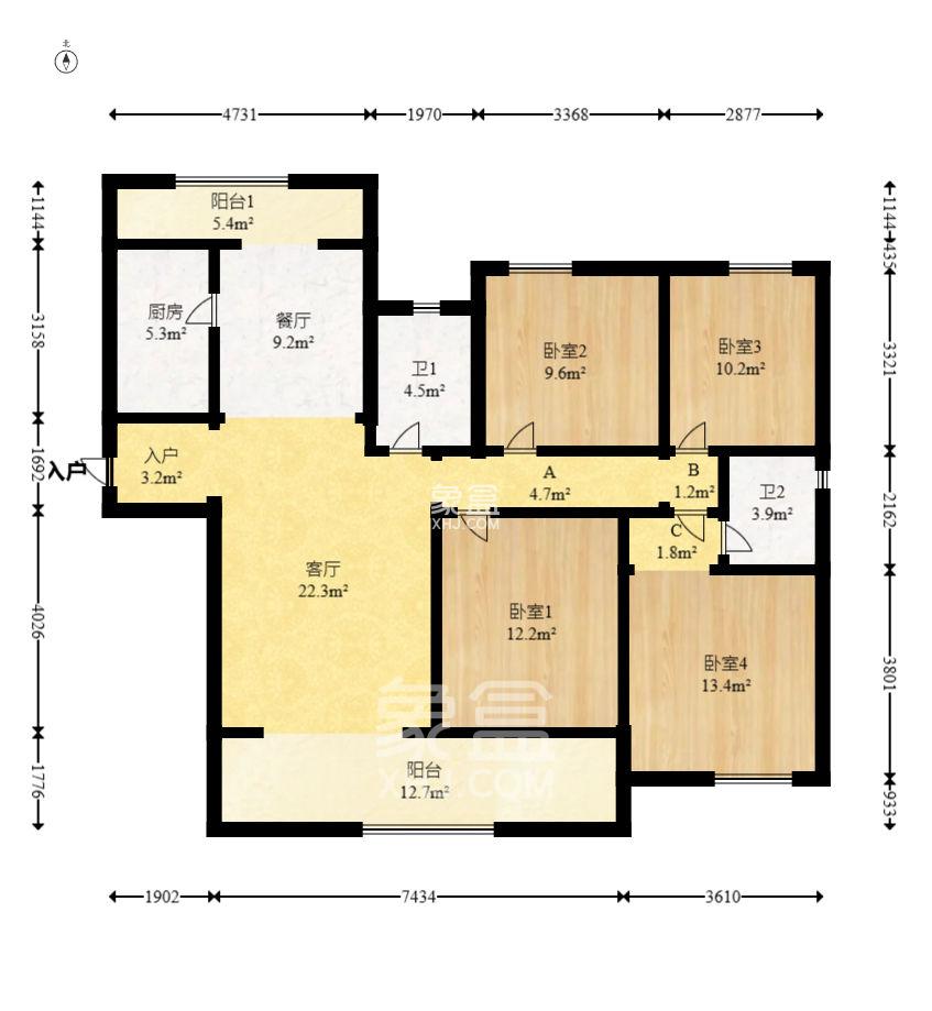 明昇壹城(明昇时代广场)二期 4室2厅2卫 4200.0元/月 明昇壹城(明昇时代广场)二期 4室2厅2卫 4200.0元/月室内图