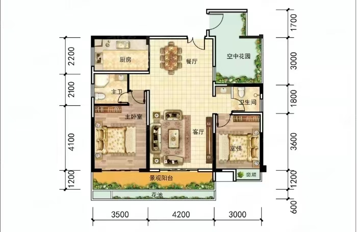 金信园林嘉园  4室2厅2卫   90.00万户型图