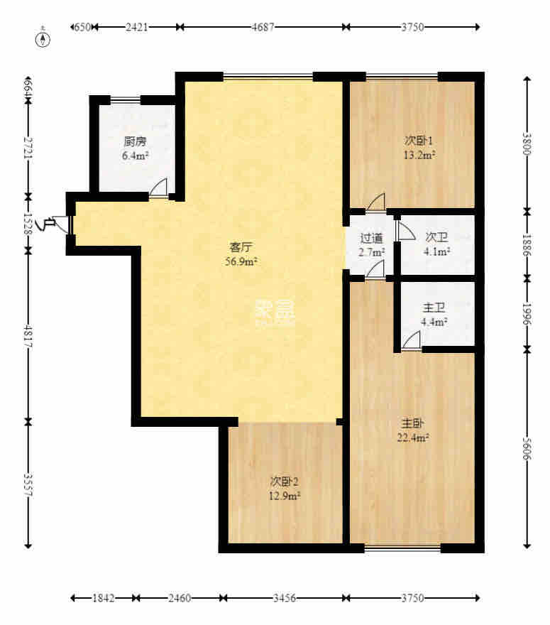 文景家园  3室2厅2卫   3500.00元/月户型图
