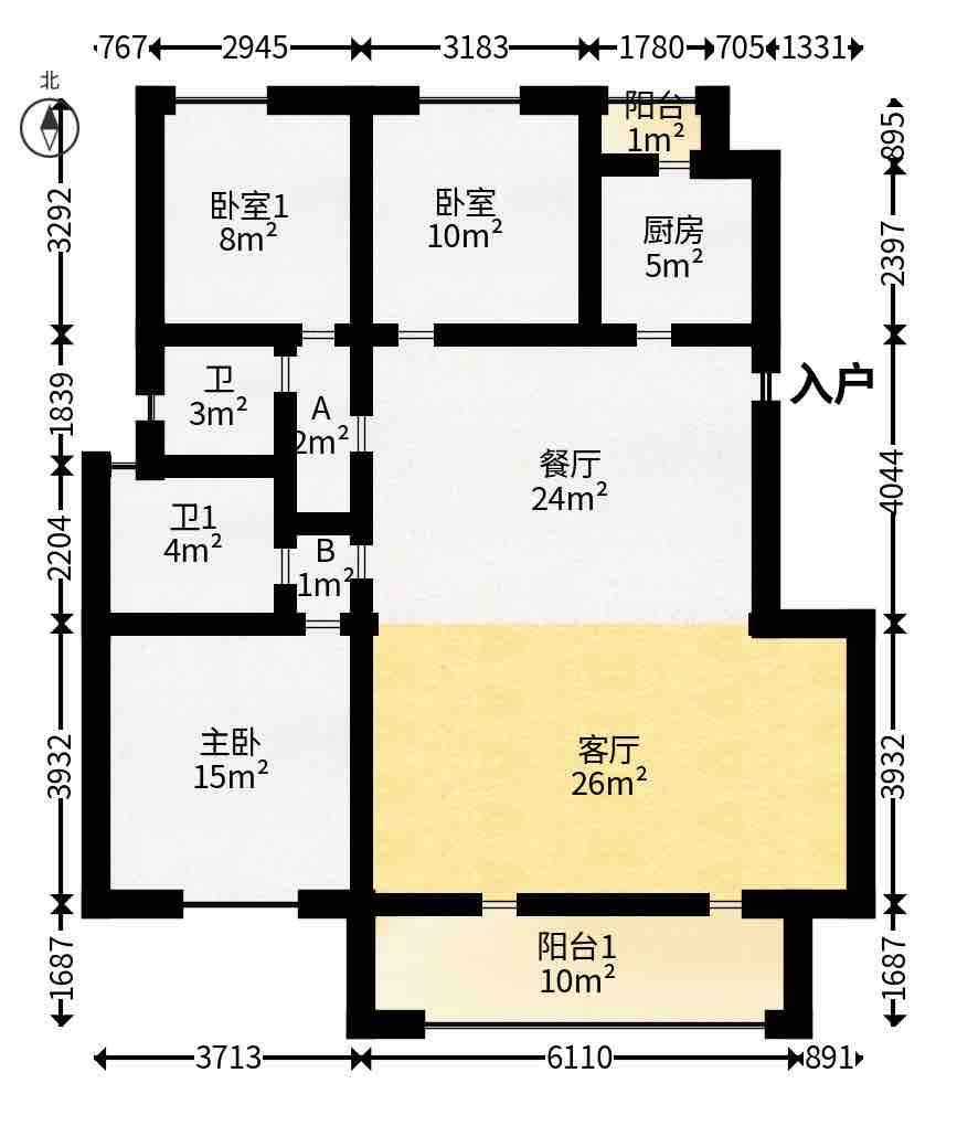 保利金香槟 3室2厅2卫 1200.0元/月 保利金香槟 3室2厅2卫 1200.0元/月户型图