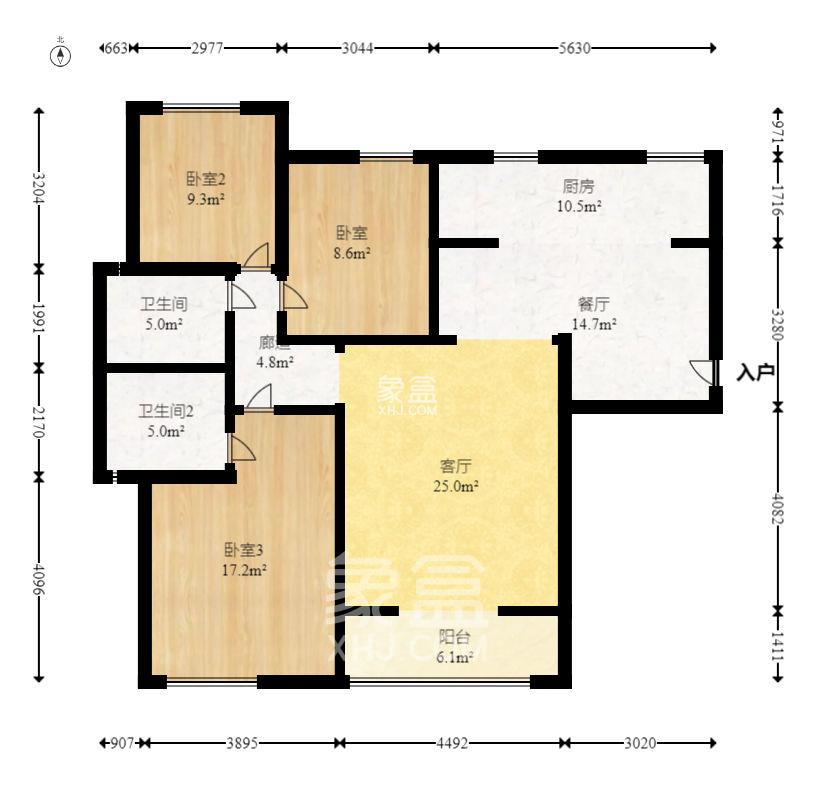 北京御园一二期（国泰嘉园）  3室2厅1卫   2600.00元/月室内图1