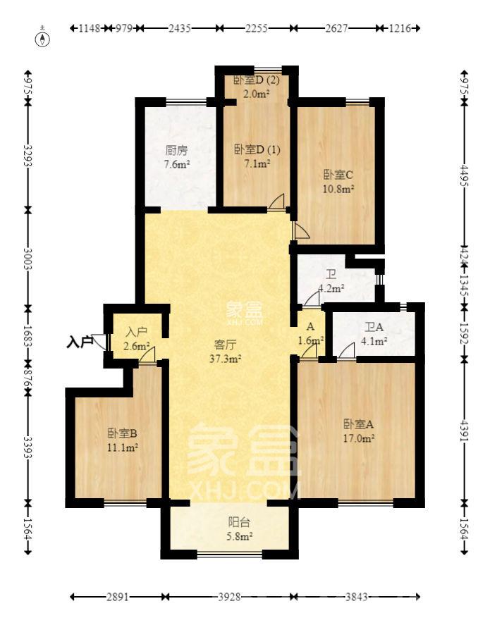 万科里梅溪郡  4室2厅2卫    4200.0元/月室内图1