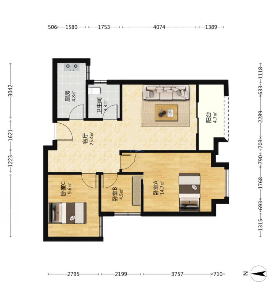平安光谷春天  3室1厅1卫    105.0万 平安光谷春天  3室1厅1卫    105.0万室内图1