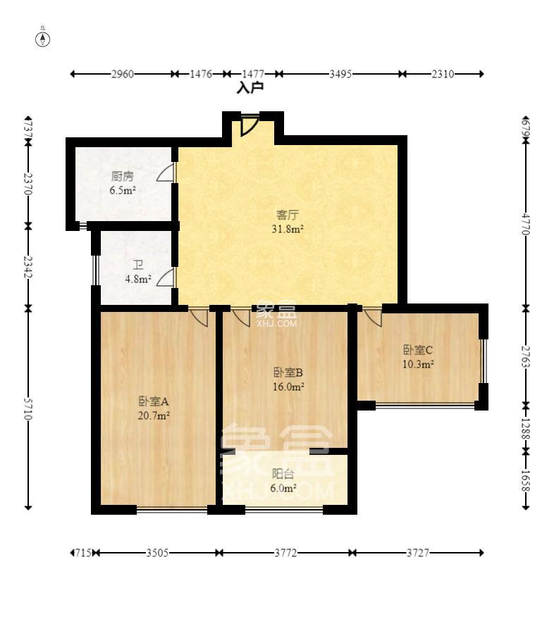 公园9号 3室1厅1卫 3600.0元/月 公园9号 3室1厅1卫 3600.0元/月户型图