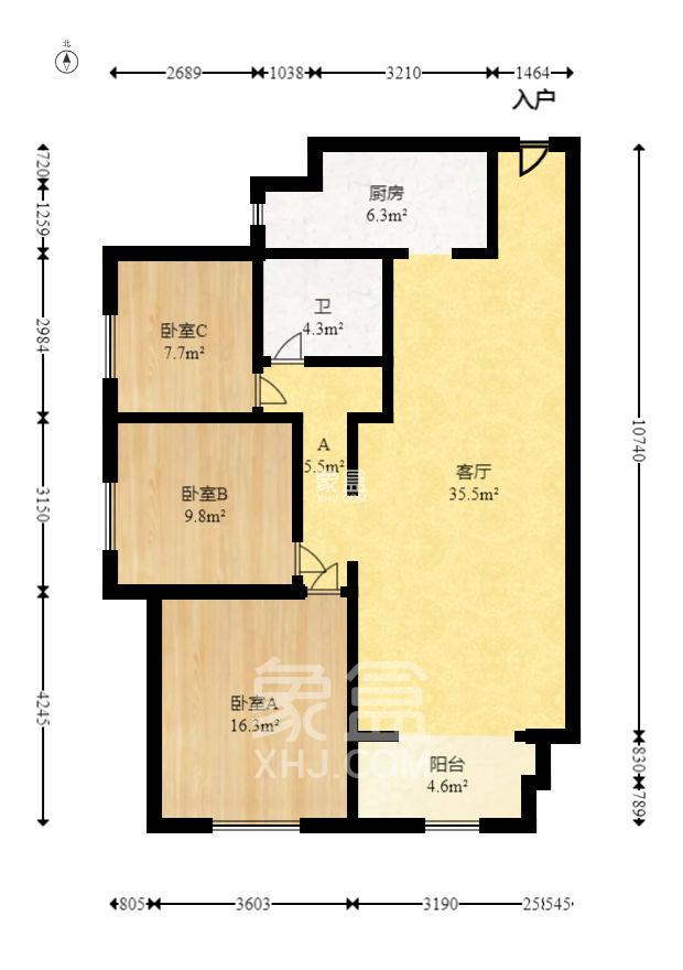 佳兆业云顶梅溪湖（佳兆业梅溪荟）  3室2厅1卫   3500.00元/月室内图1