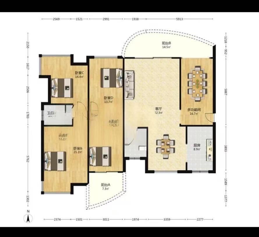 丽景滨江 5室1厅2卫 104.0万 丽景滨江 5室1厅2卫 104.0万室内图