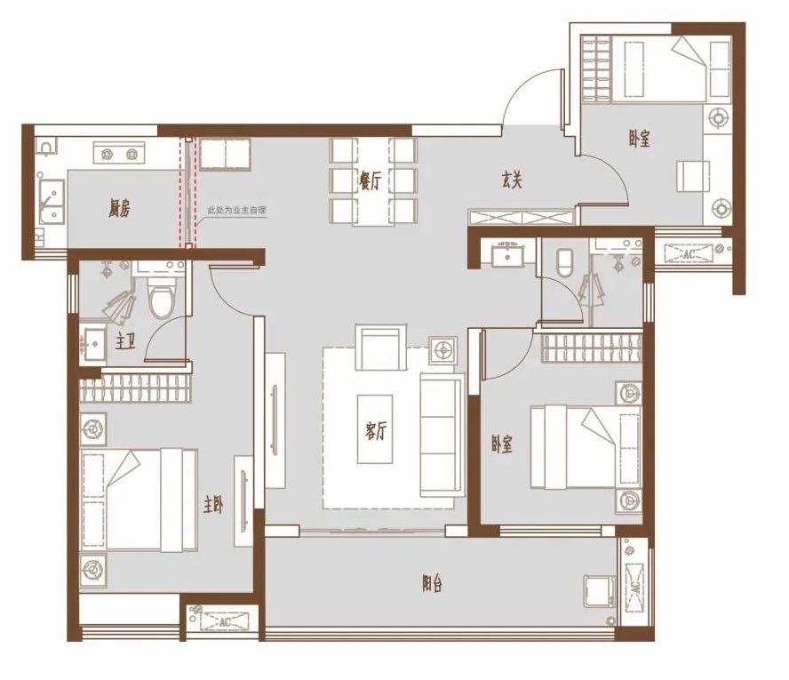 长房岭秀时代  4室2厅2卫   2600.00元/月户型图