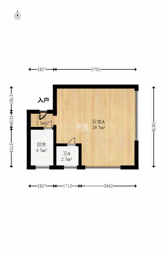 卓越中寰 2室1厅1卫 3800.0元/月 卓越中寰 2室1厅1卫 3800.0元/月室内图