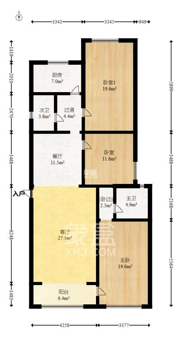 湖南省粮油食品进出口公司宿舍  3室2厅2卫   3200.00元/月户型图