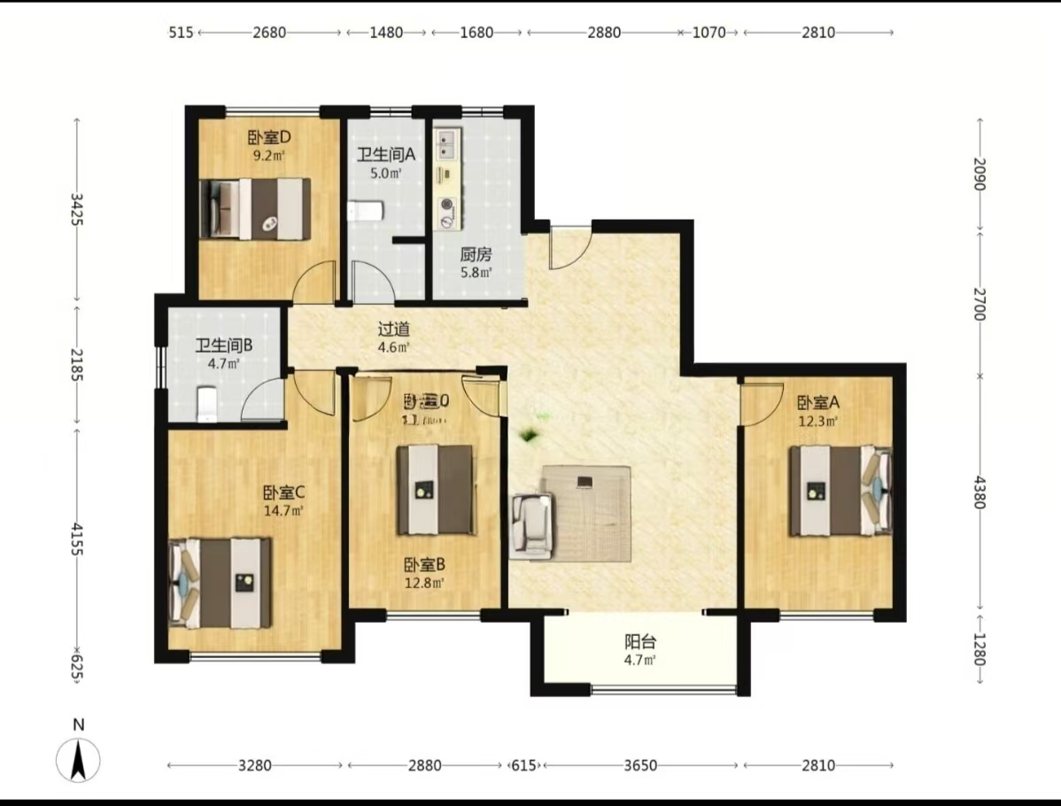 美丽潇湘  4室2厅2卫   61.80万