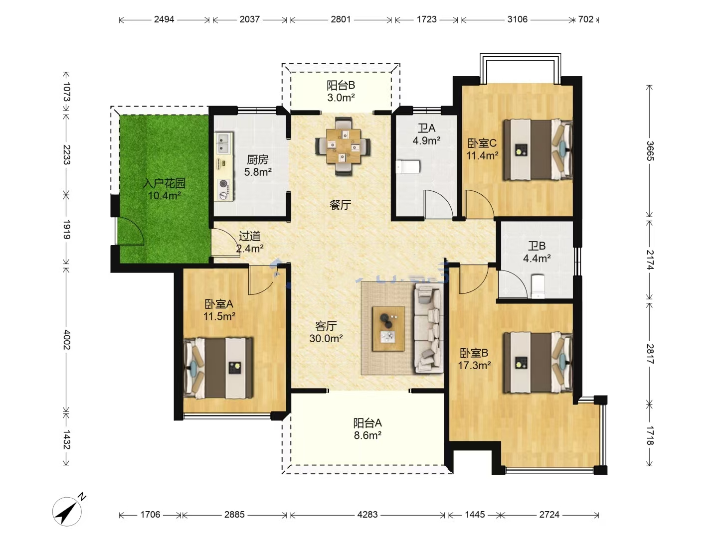 时代新城(翰林府) 3室2厅2卫 42.8万 时代新城(翰林府) 3室2厅2卫 42.8万室内图