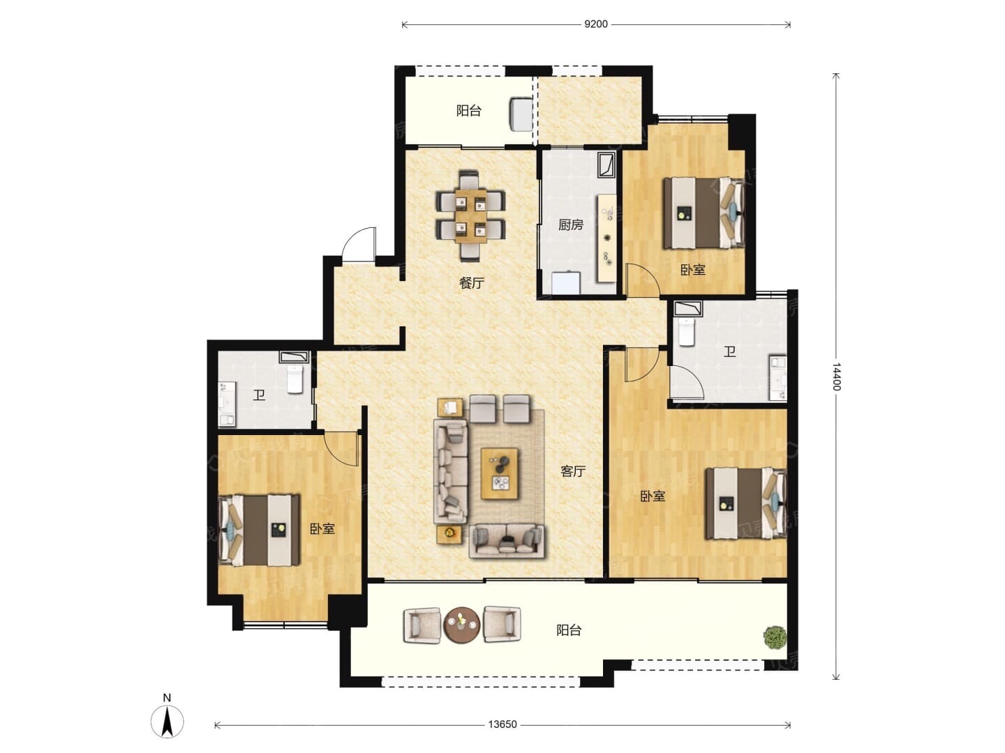 富力首府 3室2厅2卫 390.0万 富力首府 3室2厅2卫 390.0万户型图