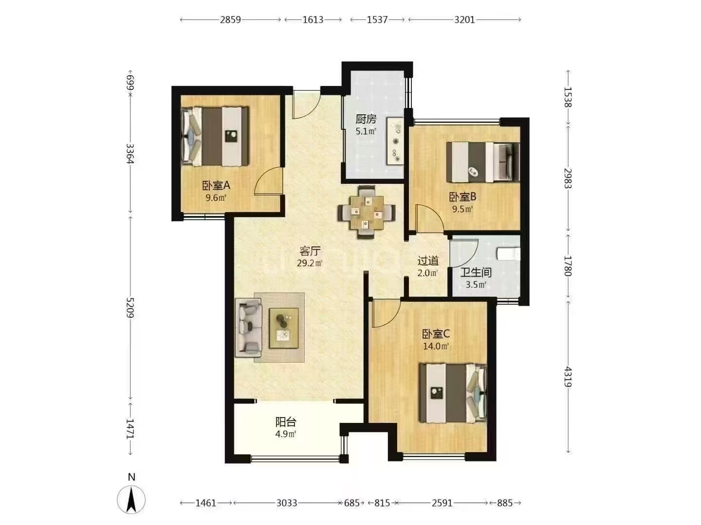 美林银谷  1室0厅0卫   1700.00元/月户型图