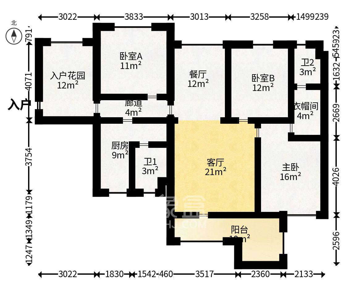 江山帝景雅典  3室2厅2卫   2800.00元/月室内图